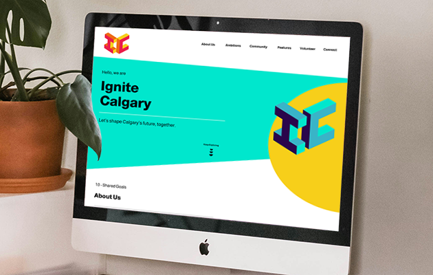 Ignite Calgary website landing page mocked up on an iMac